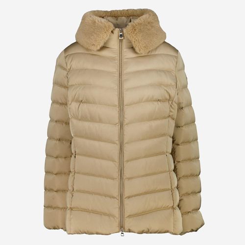 Beigefarbene Steppjacke mit Kunstfell