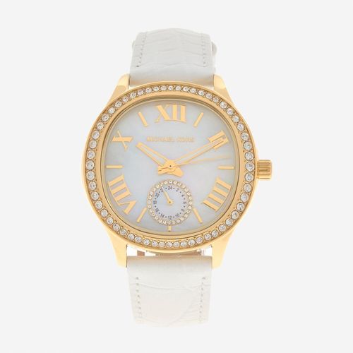 Weiße Armbanduhr mit Lederriemen