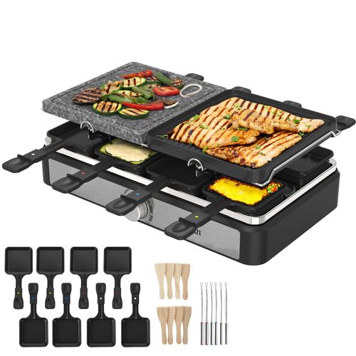 Zilan Raclette Grill für 8 Personen mit kombinierter Grillfläche Naturgrillstein und Grillplatte 1400W