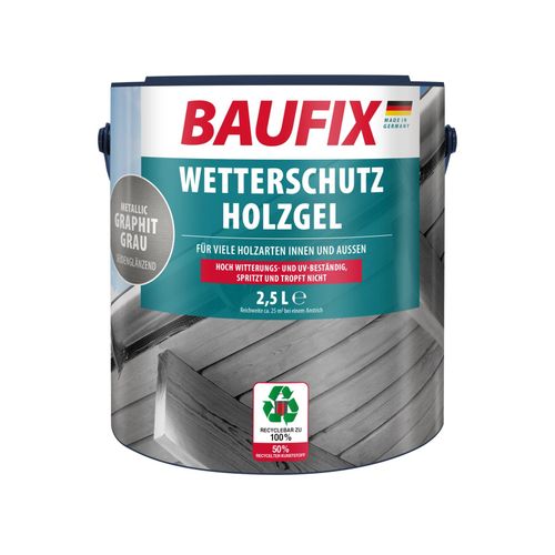 BAUFIX Metallic Wetterschutz-Holzgel graphitgrau seidenglänzend, 2.5 Liter, Holzlasur