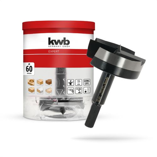kwb Forstnerbohrer, Ø 60 mm, Topfbohrer (für Holz, geschmiedeter Bohrkopf, Spezialanschliff, schnelle, ausrissfreie Bohrlöcher, 4-seitig geschliffene Zentrierspitze, für Akkuschrauber & Bohrmaschinen)