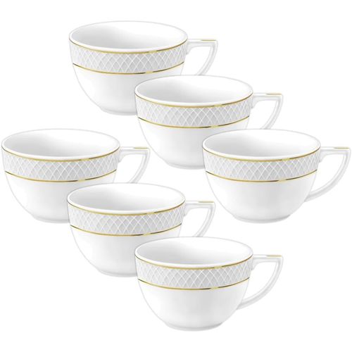 Teetassen & Kaffeetassen 6er Set - 500 ml - Kaffeebecher aus Porzellan mit Goldmuster
