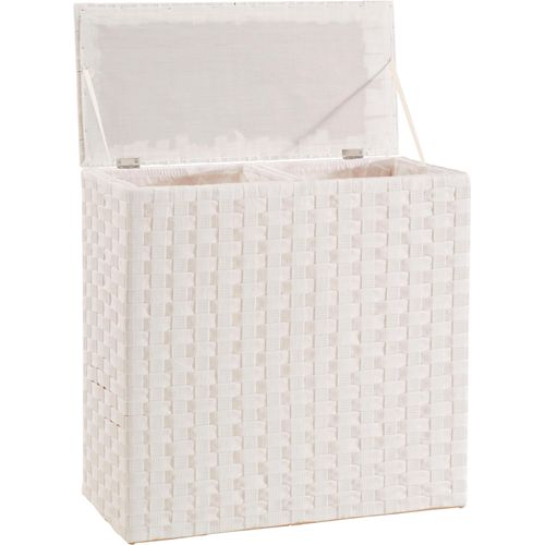 Wäschesortierer LOCKER, weiß, B:65cm H:64cm T:31cm, Massivholz, Wäschesammler, Wäschesortierer, Nylon geflochten, Höhe 64 cm