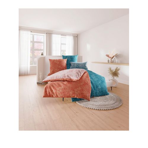 Bettwäsche WÄSCHEPUR Gr. 1, orange (terra, bedruckt), B/L: 135cm x 200cm, Feinbiber, B/L: 80cm x 80cm, 2 Stk., Feinbiber, 100% Baumwolle, Bettwäsche