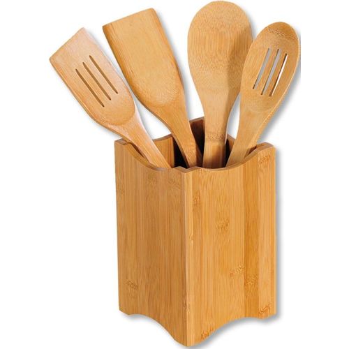 Kochbesteck-Set KESPER, beige (natur), Bambus, Kochbesteck-Sets, eckiger Behälter, Bambus