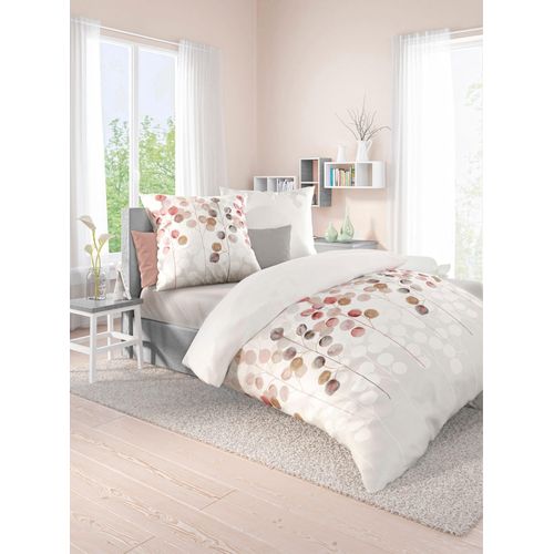 Bettwäsche BIBERNA Gr. 2, weiß (weiß, apricot), B/L: 155cm x 200cm, Seersucker, B/L: 80cm x 80cm, 2 Stk., Seersucker, 100% Baumwolle, Bettwäsche