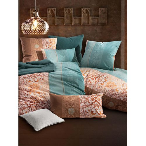 Bettwäsche HEINE HOME Gr. 1, braun (terracotta, türkis), B/L: 135cm x 200cm, Renforcé, B/L: 40cm x 80cm, 2 Stk., Renforcé, 100% Baumwolle, Bettwäsche