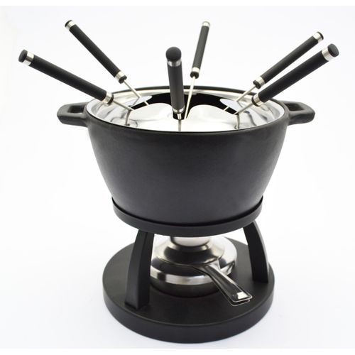 Fonduetopf MÄSER "Gusseisen", schwarz, Töpfe, inkl. einem Rechaud, 6 Fonduegabeln und einem Brenner