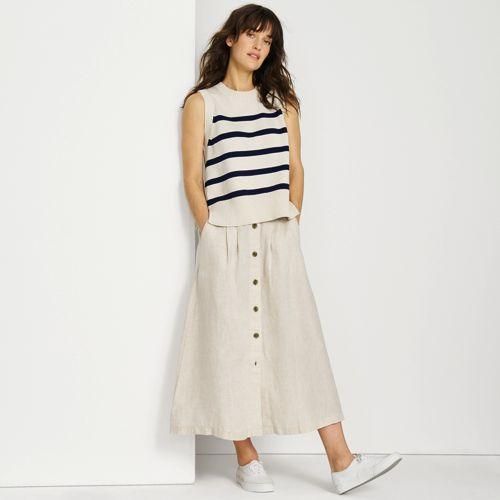 Leinen-Midirock, Damen,  Beige, by Lands' End