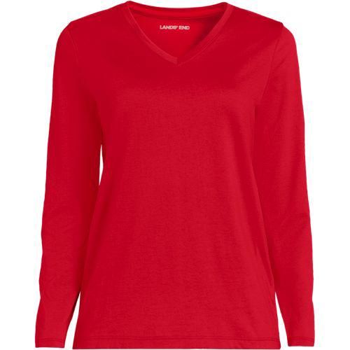 Supima® Langarm-Shirt mit V-Ausschnitt, Damen,  Rot, Baumwolle, by Lands' End