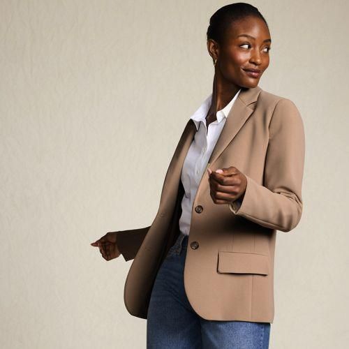 Blazer aus Crêpe, Damen,  Braun, Polyester, by Lands' End