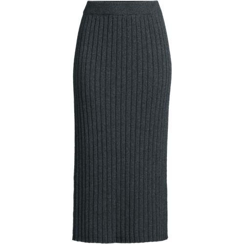 Midirock aus softem Rippstrick, Damen,  Schwarz, Baumwolle/Wolle/Nylon, by Lands' End