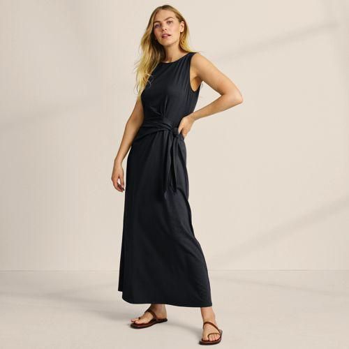 Maxikleid aus Baumwolle/Modal mit Bindeband, Damen,  Schwarz, Baumwolle Modal, by Lands' End