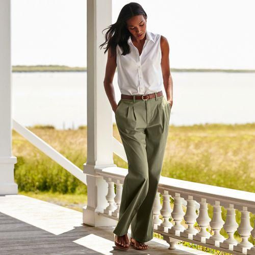 Chinohose High Waist mit weitem Bein, Damen,  Grün, Baumwolle/Elasthan, by Lands' End
