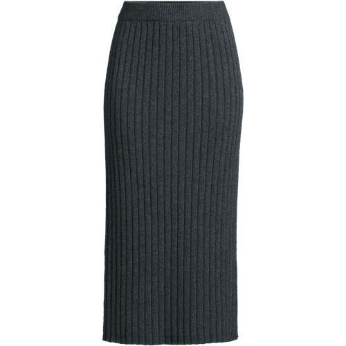 Midirock aus softem Rippstrick, Damen,  Schwarz, Baumwolle/Wolle/Nylon, by Lands' End
