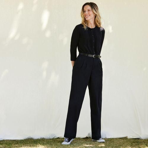 Chinohose High Waist mit weitem Bein, Damen,  Schwarz, Baumwolle/Elasthan, by Lands' End