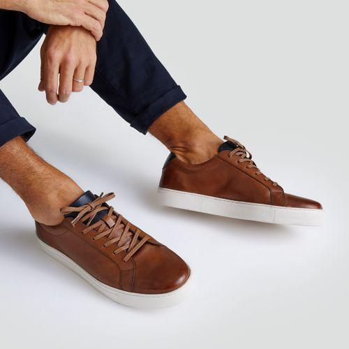 Leder-Sneakers zum Schnüren, Herren,  Beige, Leder/Rauleder, by Lands' End