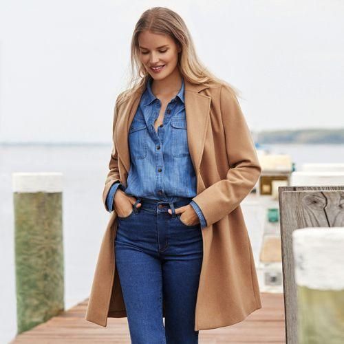 Klassischer Wollmantel, Damen,  Beige, Wolle/Woll-Mischung/Polyester-Mischung, by Lands' End