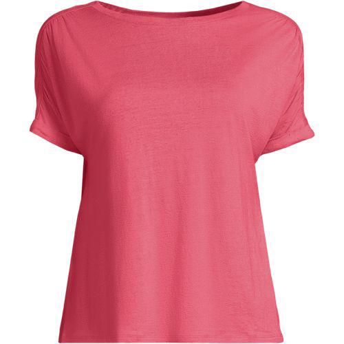 Leinen/Modal-Shirt mit kurzen Ärmeln, Damen,  Pink, Leinen/Baumwolle Modal, by Lands' End