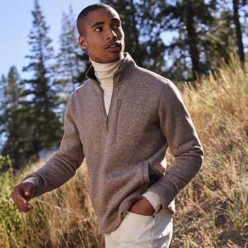 Fleecepullover in Troyerform, Herren,  Beige, Polyester, by Lands' End