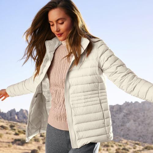 Daunenjacke WANDERWEIGHT Verstaubar Ultraleicht, Damen,  Weiß, Nylon, by Lands' End