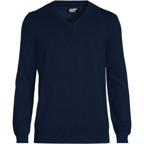 Baumwolle/Seiden-Pullover mit V-Ausschnitt, Herren,  Blau, Baumwolle/Seide/Nylon, by Lands' End