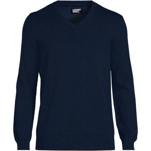 Baumwolle/Seiden-Pullover mit V-Ausschnitt, Herren,  Blau, Baumwolle/Seide/Nylon, by Lands' End