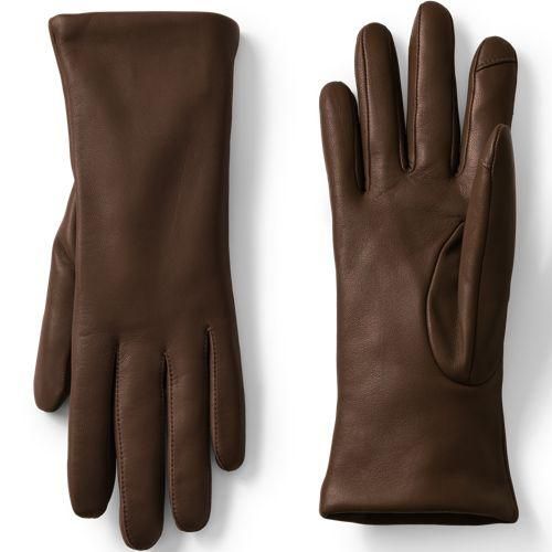 Lederhandschuhe mit Kaschmirfutter, Damen,  Braun, Kaschmir/Leder, by Lands' End