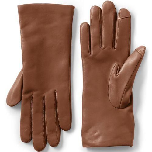 Lederhandschuhe mit Kaschmirfutter, Damen,  Braun, Kaschmir/Leder, by Lands' End