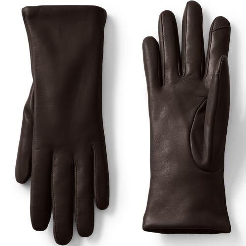 Lederhandschuhe mit Kaschmirfutter, Damen,  Braun, Kaschmir/Leder, by Lands' End