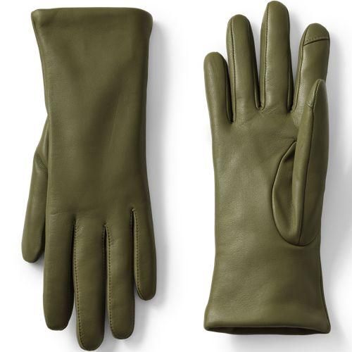Lederhandschuhe mit Kaschmirfutter, Damen,  Grün, Kaschmir/Leder, by Lands' End