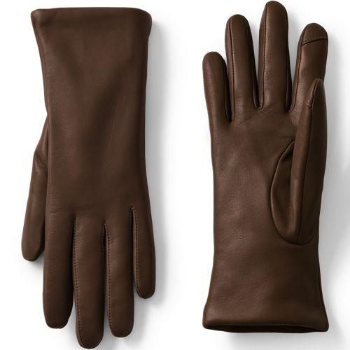 Lederhandschuhe mit Kaschmirfutter, Damen,  Braun, Kaschmir/Leder, by Lands' End