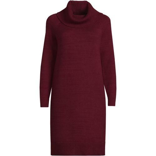 Strickkleid mit Wasserfallkragen, Damen,  Rot, Baumwoll-Mischung/Woll-Mischung/Nylon-Mischung, by Lands' End