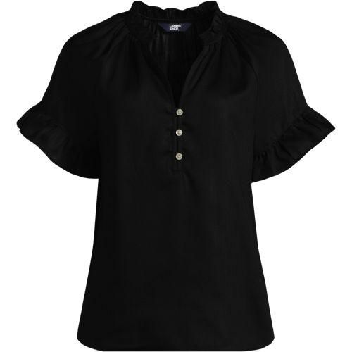 Bluse aus TENCEL mit Rüschenkragen, Damen,  Schwarz, Kunstseide/Lyocell (Viskose), by Lands' End