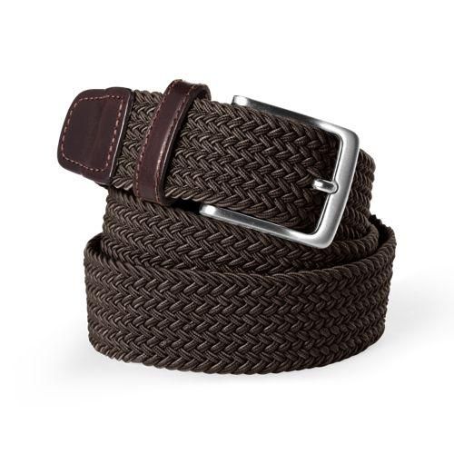 Elastischer Flechtgürtel, Herren,  Braun, Leder/Metall/Polyproprylen, by Lands' End