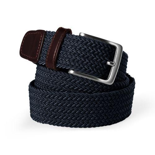Elastischer Flechtgürtel, Herren,  Blau, Leder/Metall/Polyproprylen, by Lands' End