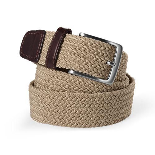 Elastischer Flechtgürtel, Herren,  Beige, Leder/Metall/Polyproprylen, by Lands' End