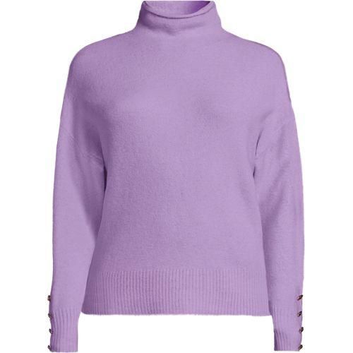 Soft Touch Stehkragenpullover mit Ärmelknöpfen, Damen,  Lila, Polyacryl/Woll-Mischung/Nylon-Mischung, by Lands' End