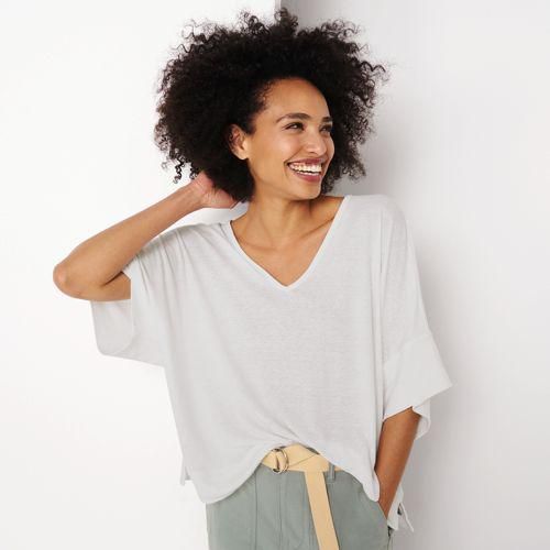Leinen/Modal-Strandshirt, Damen,  Weiß, Leinen/Baumwolle Modal, by Lands' End