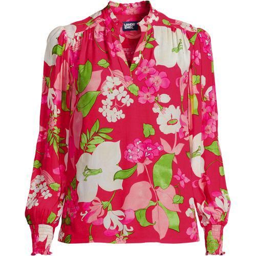 Bluse mit Tunika-Ausschnitt, Damen,  Pink, Viskose, by Lands' End