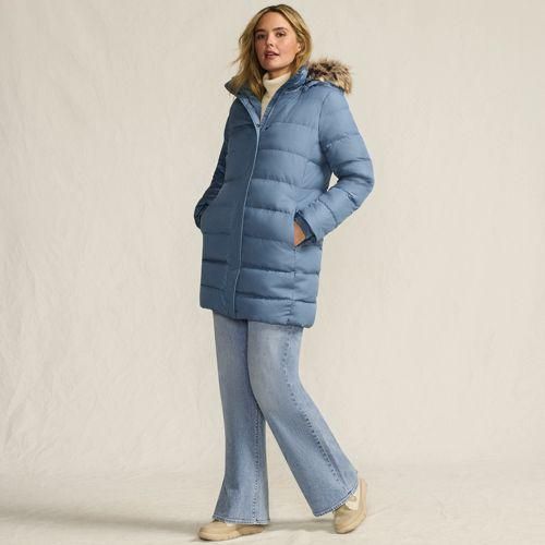 Daunenmantel mit Kapuze, Damen,  Blau, Polyester, by Lands' End