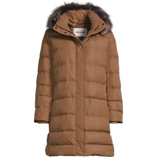 Daunenmantel mit Kapuze, Damen,  Beige, Polyester, by Lands' End