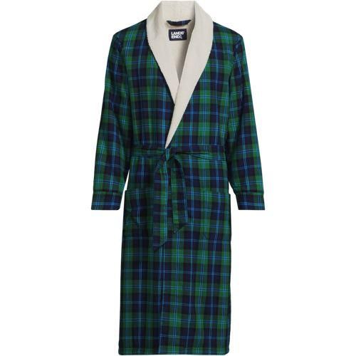 Flanell-Bademantel mit Teddyfutter, Herren,  Grün, Baumwolle, by Lands' End