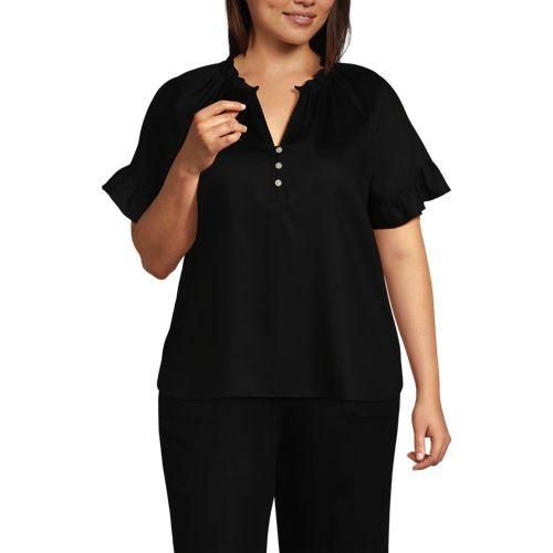 Bluse aus TENCEL mit Rüschenkragen, Damen,  Schwarz, Kunstseide/Lyocell (Viskose), by Lands' End