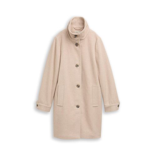 TOM TAILOR Damen Wollmantel mit Stehkragen, braun, Fischgrät, Gr. XL