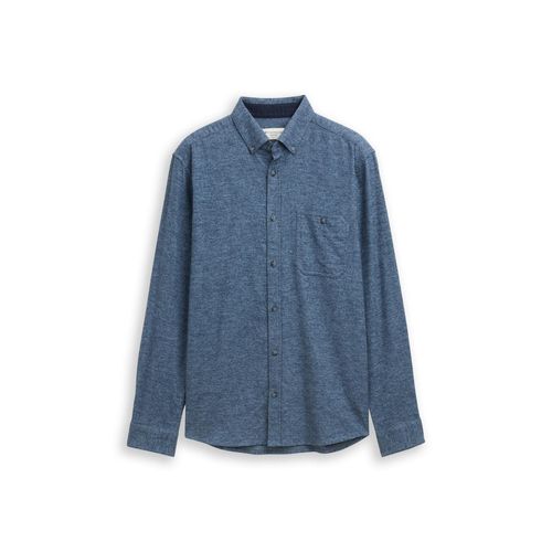 TOM TAILOR Herren Regular Fit Soft-Touch Hemd in Melange-Optik, blau, Meliert, Gr. XS
