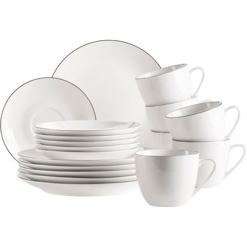 Kaffeeservice MÄSER "FELISE, Kaffeeservice, Porzellan", schwarz-weiß (weiß, schwarz), 18 Stk., Porzellan, Geschirr-Sets, Geschirr-Set, Service