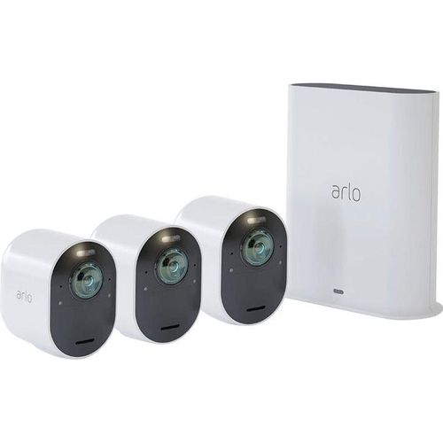 ARLO Überwachungskamera "Ultra 2 Spotlight Kabelloses 4K-UHD-Überwachungssystem mit 3 Kamera", schwarz-weiß (weiß, schwarz), B:5,2cm H:8,9cm T:7,84cm, Überwachungskameras