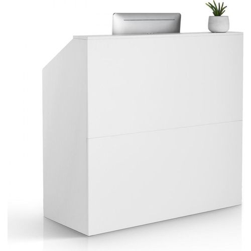 Rechteckiger Empfangstresen Fronttresentisch in Weiß - Empfangstheke 118cm - Büromöbel Empfangsmöbel