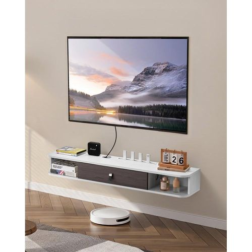 TV Schrank Wandmontage mit Kabelloch - Hängender Fernsehschrank Weiß 120cm